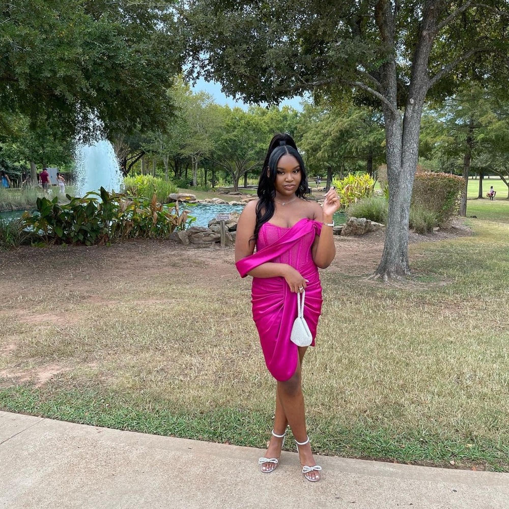 Pink Rhinestone Drape Dress - Picture 2 of 2